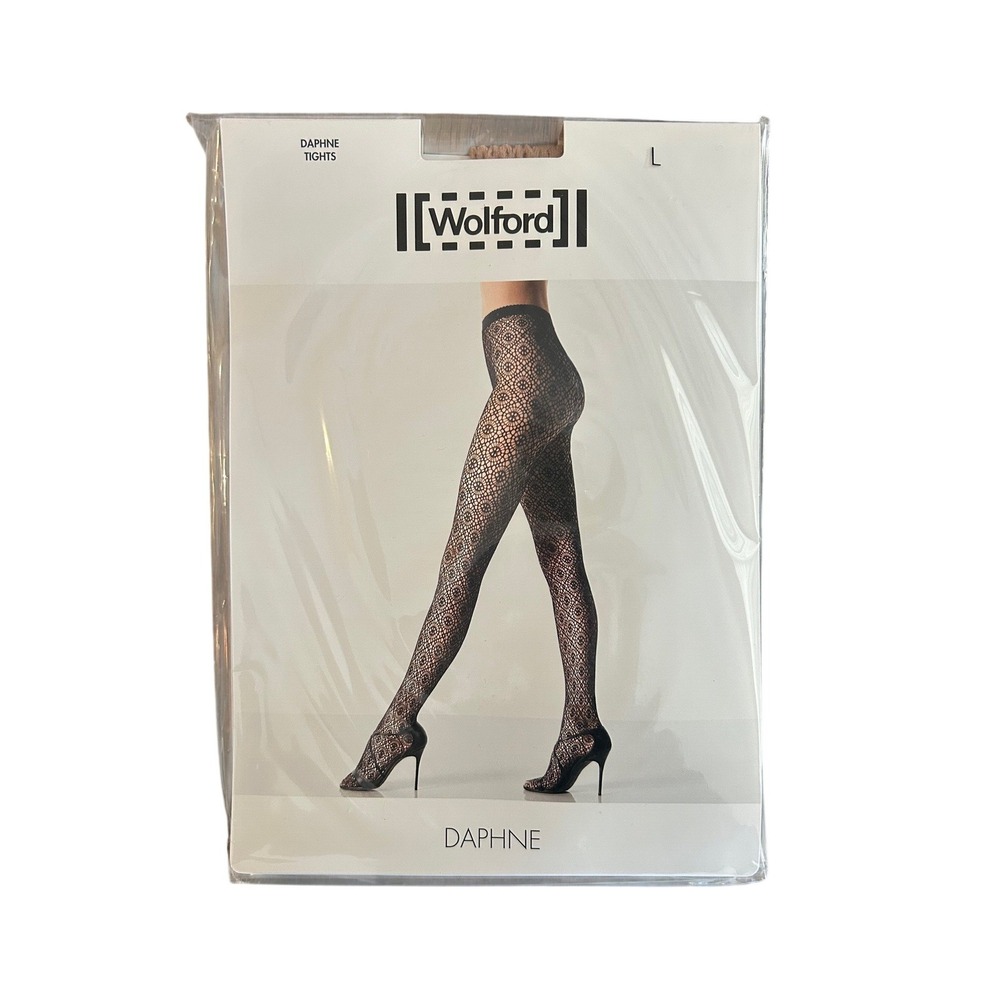 Wolford Daphne Boutique Tan Smoothie Lace Pattern Tights Size L Sheer Stretch